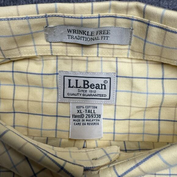 LL Bean Wrinkle Free Traditional Fit Shirt Mens XL TALL Yellow Plaid Button Down - Picture 2 of 5